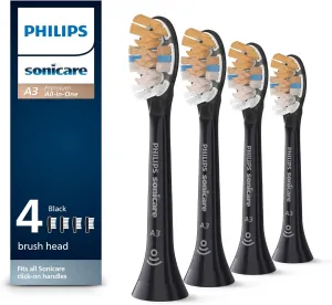 Philips Sonicare Premium All-in-One (A3) Replacement Toothbrush Heads, HX9094/95, Smart Recognition, Black 4-pk