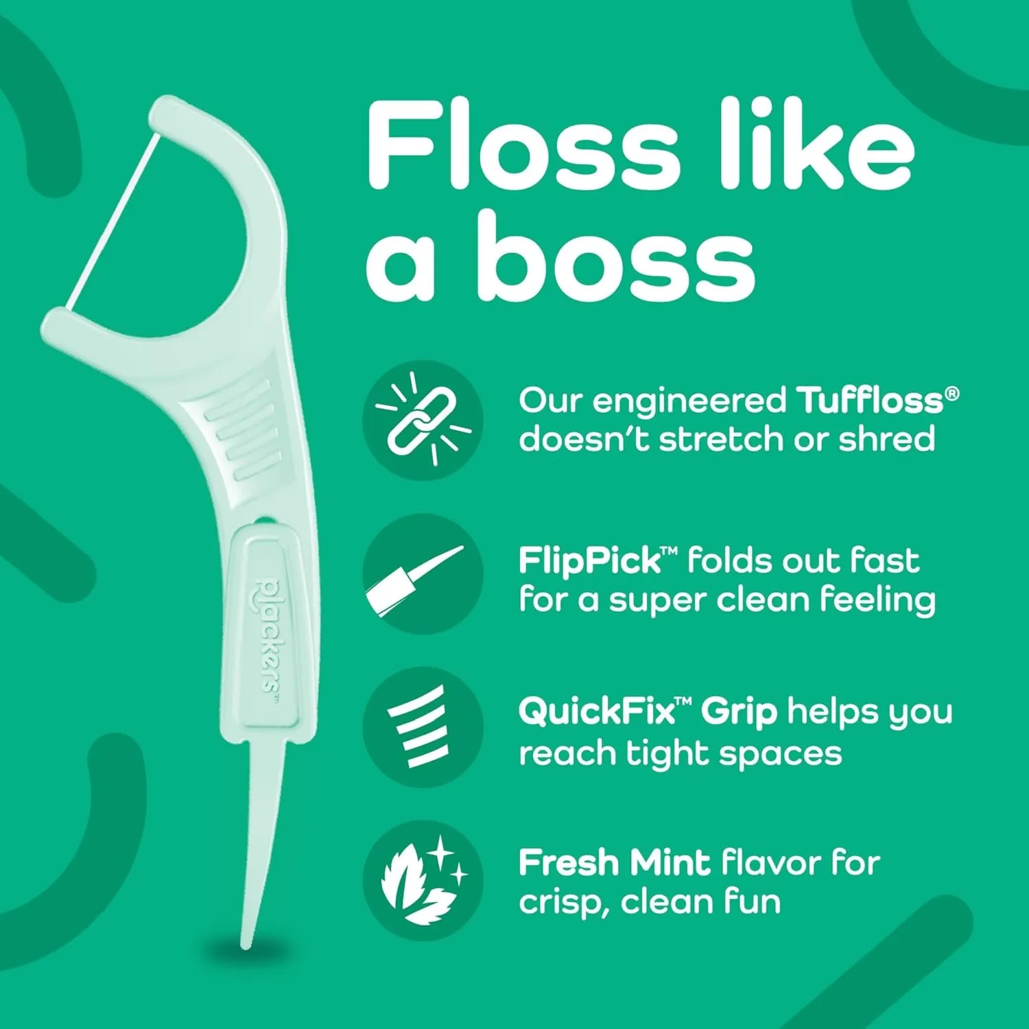 Plackers Micro Line Dental Floss Picks, Fold-Out FlipPick, Tuffloss, Easy Storage with Sure-Zip Seal, Fresh Mint Flavor, 90 Count (6 Pack)
