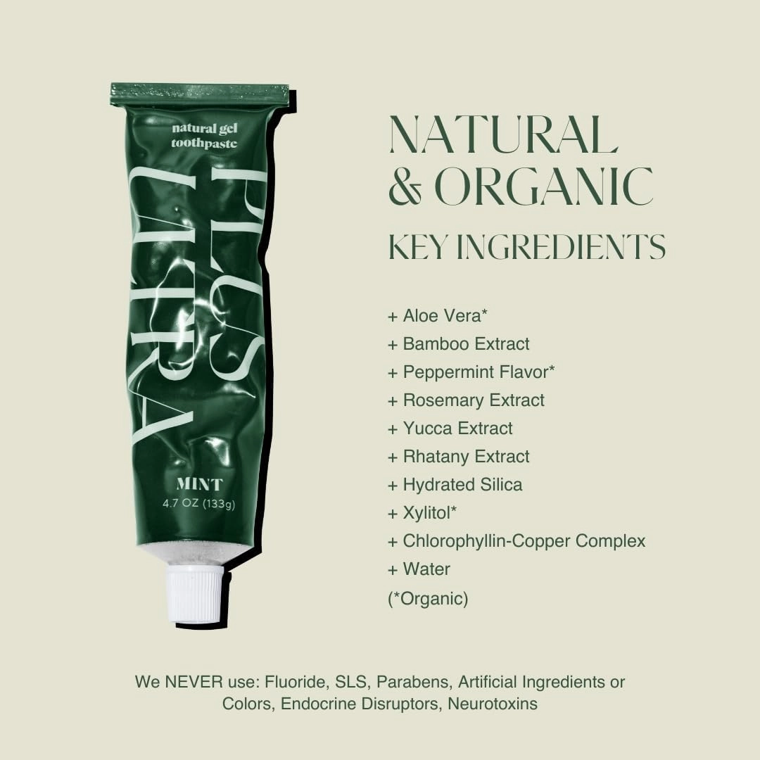 Plus Ultra 2 Organic Fluoride-Free Gel Toothpaste in Aluminum Tube | Eco-Friendly, SLS Free | Made with Aloe, Peppermint, Bamboo Extract | for Sensitivity & Whitening & 1 Toothpaste Squeezer Turn Key
