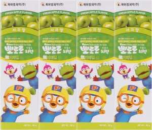 Pororo Kids Whitening Sensitive Toothpaste - Cavity Protection Low Fluoride Oral Care with 4 Fruit Flavors, Improving Gum Health, Removing Plaque to Strengthen Enamel 90g/3.17 Oz (Apple - 4packs)