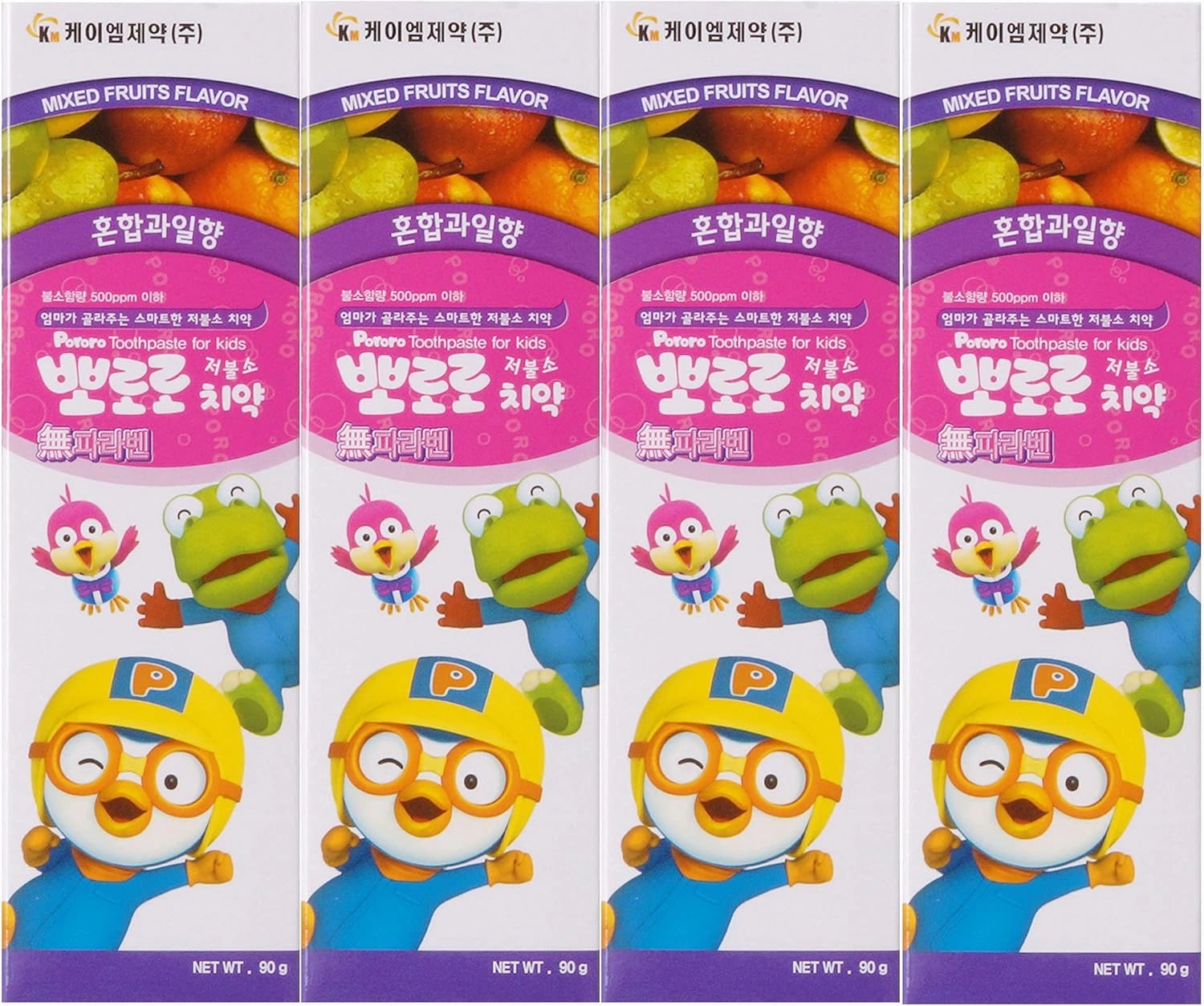Pororo Kids Whitening Sensitive Toothpaste - Cavity Protection Low Fluoride Oral Care with 4 Fruit Flavors, Improving Gum Health, Removing Plaque to Strengthen Enamel 90g/3.17 Oz (Mixed Fruits)