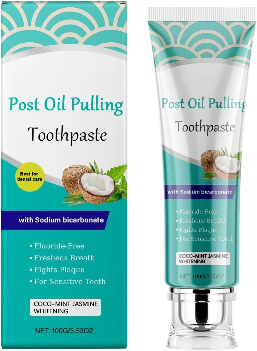 Post Oil Pulling Toothpaste, Coco-Mint Jasmine Whitening, 3.53oz, Fluoride-Free, Freshens Breath, Fights Plaque, for Sensitive Teeth