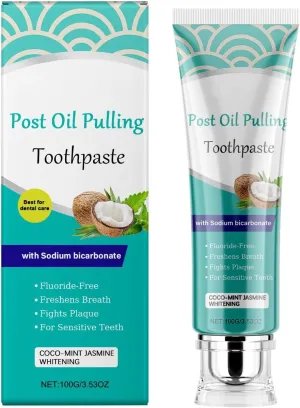 Post Oil Pulling Toothpaste, Coco-Mint Jasmine Whitening, 3.53oz, Fluoride-Free, Freshens Breath, Fights Plaque, for Sensitive Teeth