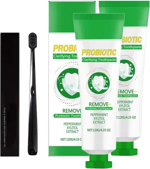 Probiotic Clarifying Toothpaste with Toothbrush, Probiotic Ultra Whitening Toothpaste for Teeth Whitening | Gum Care & Fresh Breath | 140g (2)