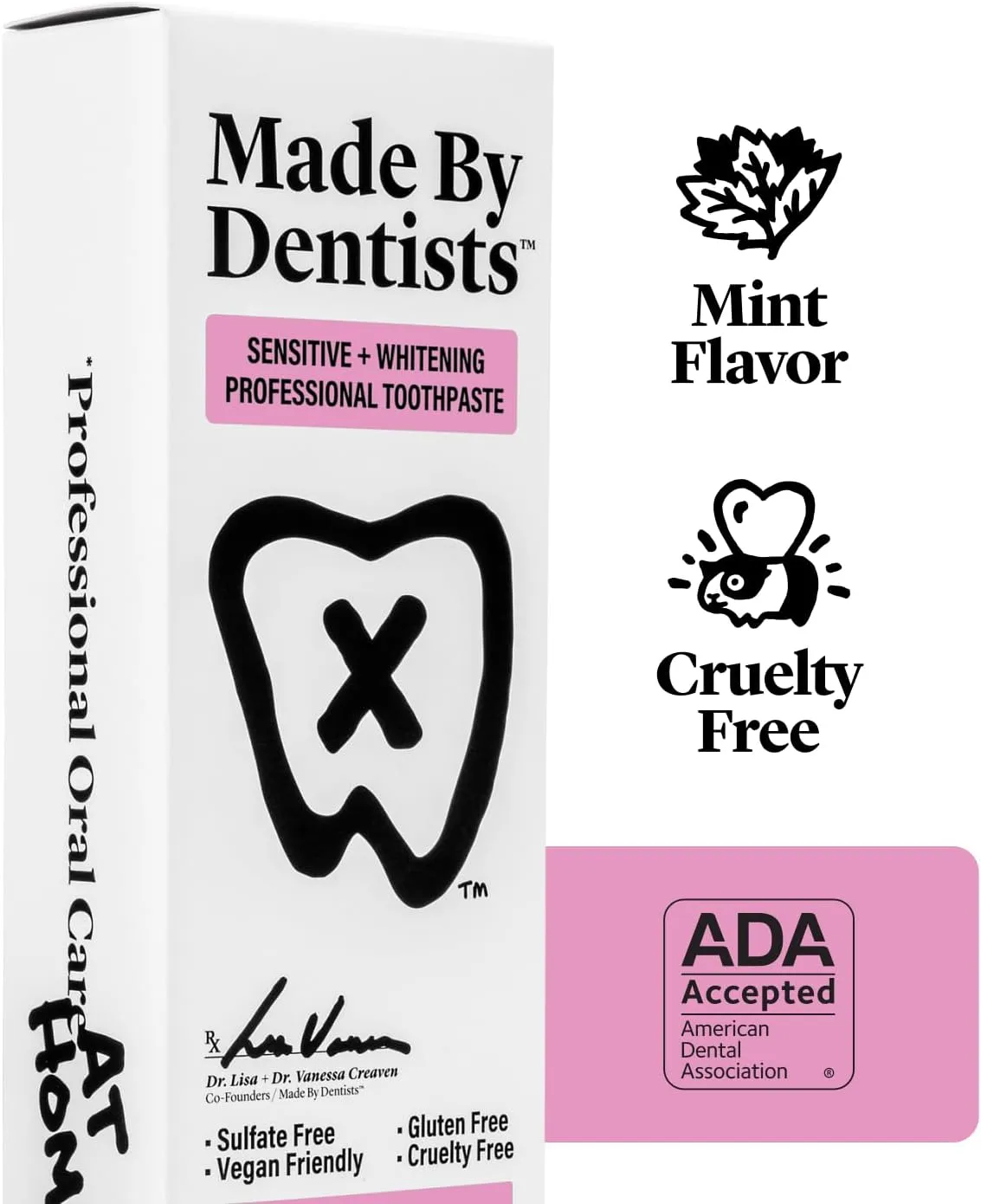 Professional Sensitive   Whitening Toothpaste - Advanced Daily Whitening Toothpaste for Sensitive Teeth, ADA Approved, Vegan, Sulfate-Free, 2 x 4.2oz