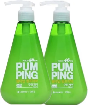 Pumping Toothpaste Herb 10.05oz (285g) x 2 – No-Squeeze Gel for Fresh Breath