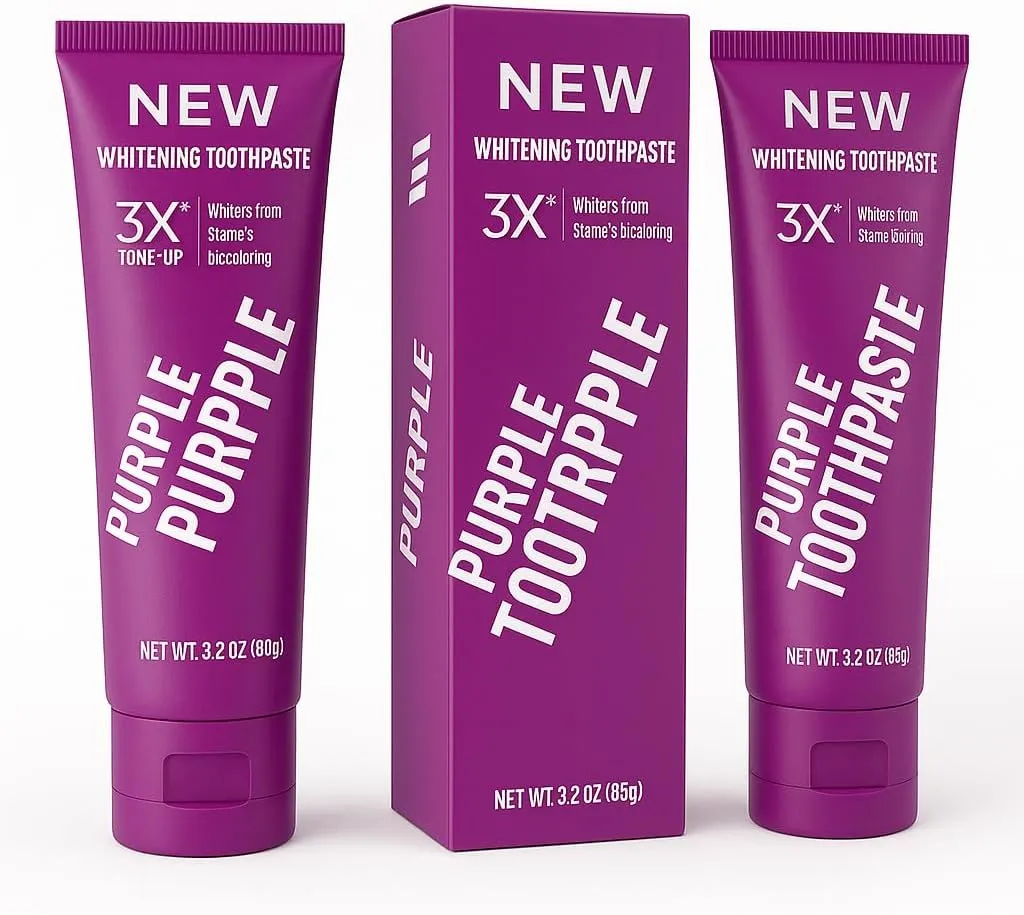 Purple Whitening Toothpaste ''| Fluoride-Free Teeth Whitening | Stain Removal for Coffee & Tea | Fresh Mint Flavor | Enamel Safe | Natural Formula | 2.3 oz Halal Certified .Pack of One