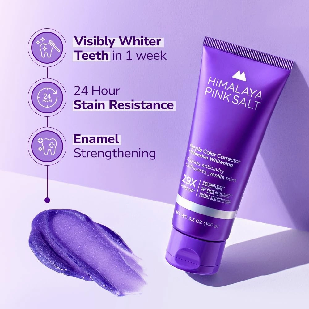 Purple Whitening Toothpaste, 3.5oz (3 Pack) - Deep Stain Remover Toothpaste for Coffee Lovers, Helps Remove Tea and Wine Stains, Plaque Remover for Teeth, with Fluoride, Vanilla Mint
