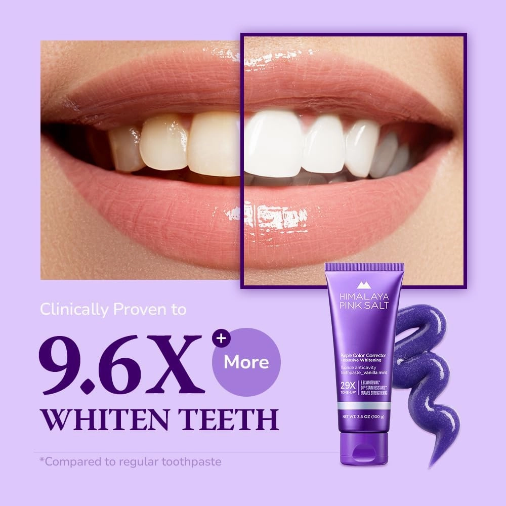 Purple Whitening Toothpaste, 3.5oz (3 Pack) - Deep Stain Remover Toothpaste for Coffee Lovers, Helps Remove Tea and Wine Stains, Plaque Remover for Teeth, with Fluoride, Vanilla Mint