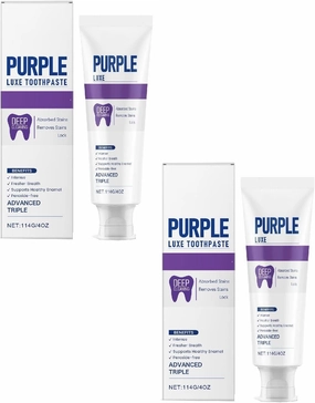 Purple Whitening Toothpaste – 4.3oz, Fluoride Free, Color Correcting, Oral Care, Fights Stains, Freshens Breath, Brightens Yellow Teeth, Supports Enamel Health (2)