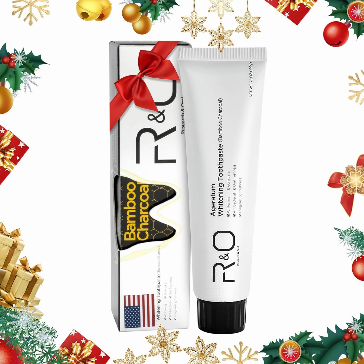 R&O Ageratum Whitening Toothpaste with Bamboo Charcoal, 3.53 oz - Great for Teeth Whitening, Reduces Plaque, Removes Stubborn Stains, Promotes Oral Health, Long - Lasting Fresh Breath (1)
