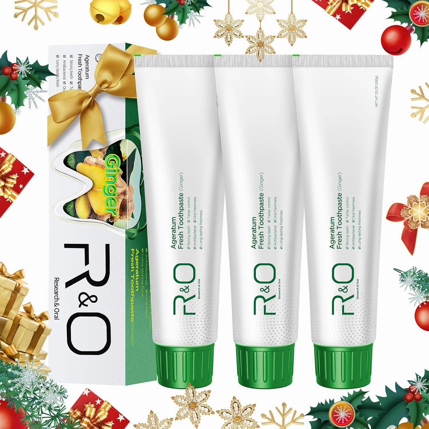 R&O Long-Lasting Fresh Ginger Mint Toothpaste, 3.53 oz - Removes Dental Plaque, Relieves Oral Discomfort, Enhances Oral Health, Maintains Fresh Breath - A Miracle for Oral Hygiene(3 Pack)