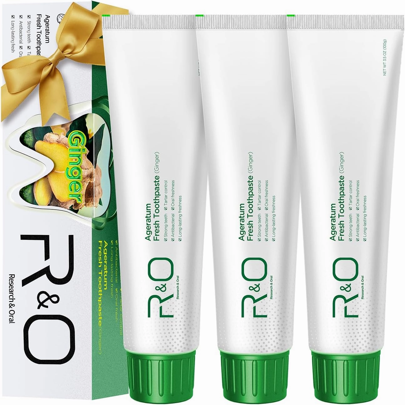 R&O Long-Lasting Fresh Ginger Mint Toothpaste, 3.53 oz - Removes Dental Plaque, Relieves Oral Discomfort, Enhances Oral Health, Maintains Fresh Breath - A Miracle for Oral Hygiene(3 Pack)