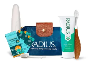 RADIUS Clean & Green Deluxe Oral Care Kit (Source Toothbrush With Replacement Head, Organic Mint Aloe Neem Toothpaste, Vegan Xylitol Mint Floss, Travel Case), 1 Count