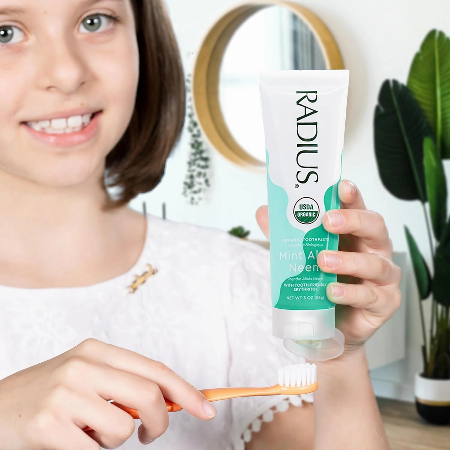 RADIUS USDA Organic Toothpaste 3oz Non Toxic Chemical-Free Gluten-Free Designed to Improve Gum Health & Prevent Cavity - Mint Aloe Neem - Pack of 2