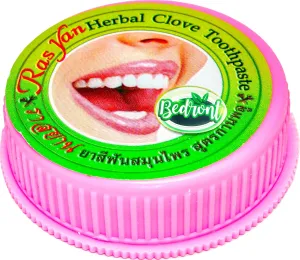 Ras Yan Herbal Clove Toothpaste 25g. Removes Bad Breath, Dental Plaque, Coffee & Tea Stains, Keeping Your Teeth White All The Time. Imported from Thailand.