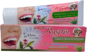 Ras Yan Herbal Clove Toothpaste in Tube (100 G) with Aloe Vera and Guava Leaf for Healthy and White Teeth, Remove Bad Breath. Made in Thailand.