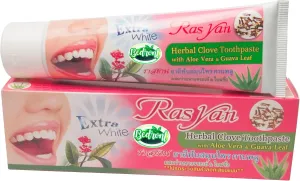 Ras Yan Herbal Clove Toothpaste in Tube (100 G) with Aloe Vera and Guava Leaf for Healthy and White Teeth, Remove Bad Breath. Made in Thailand.
