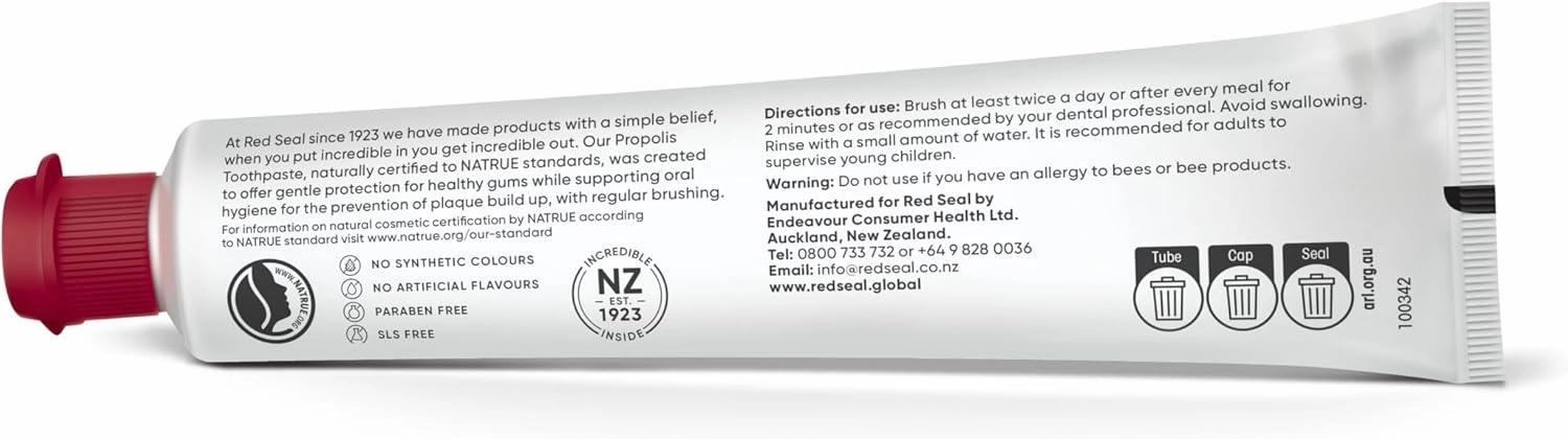 Red Seal Propolis Herbal & Mineral Natural Toothpaste - Fluoride Free, Organic, NATRUE Certified Natural- Supports Natural Gum Health and Oral Hygiene, Prevents Plaque, Vegan, Cruelty-Free (2)