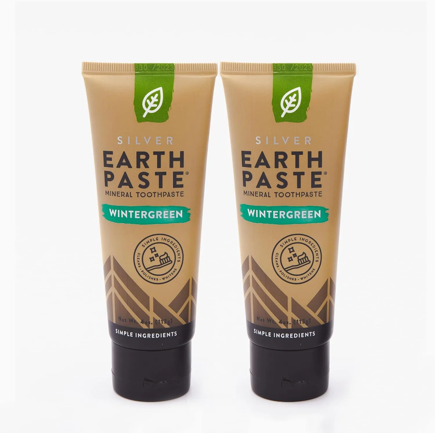 REDMOND - Earthpaste All Natural Non-Fluoride Vegan Organic Non GMO Real Ingredients Toothpaste, Wintergreen, 4 Ounce Tube (2 Pack)