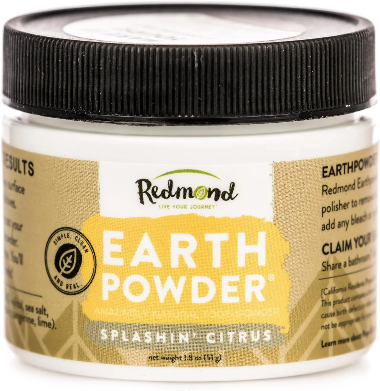 REDMOND Earthpowder - All Natural Tooth and Gum Powder Bentonite Clay, Vegan Non-Fluoride Non GMO Real Ingredients Toothpaste, Citrus (1.8 Ounce Jar)