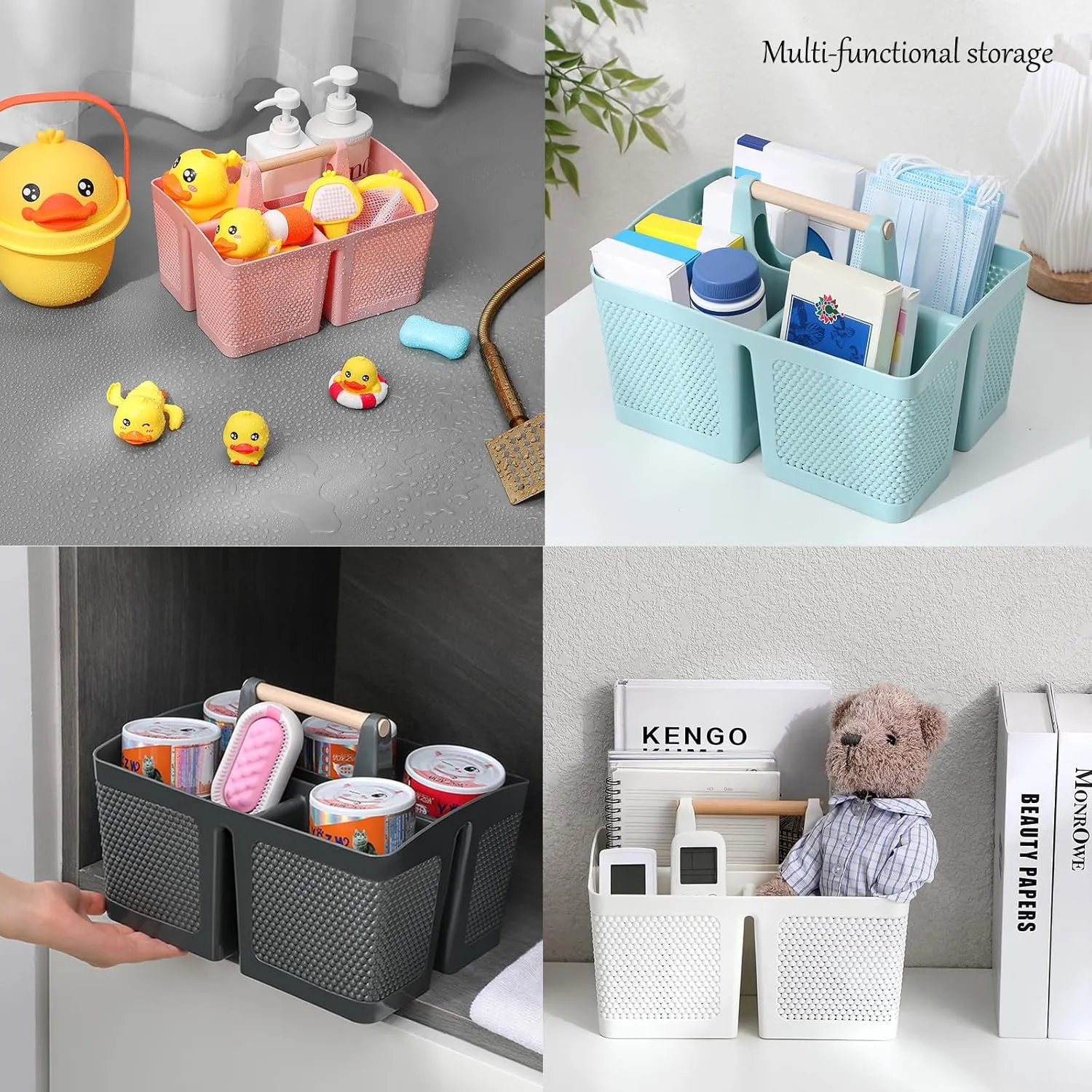 rejomiik Portable Shower Caddy Basket Plastic Cleaning Caddy Organizer Storage Tote with Handle for Bathroom, College, Dorm Room Essentials, Black