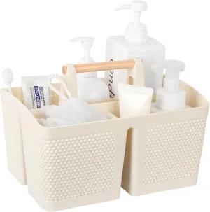 rejomiik Portable Shower Caddy Basket Plastic Cleaning Caddy Organizer Storage Tote with Handle for Bathroom, College, Dorm Room Essentials, Cream