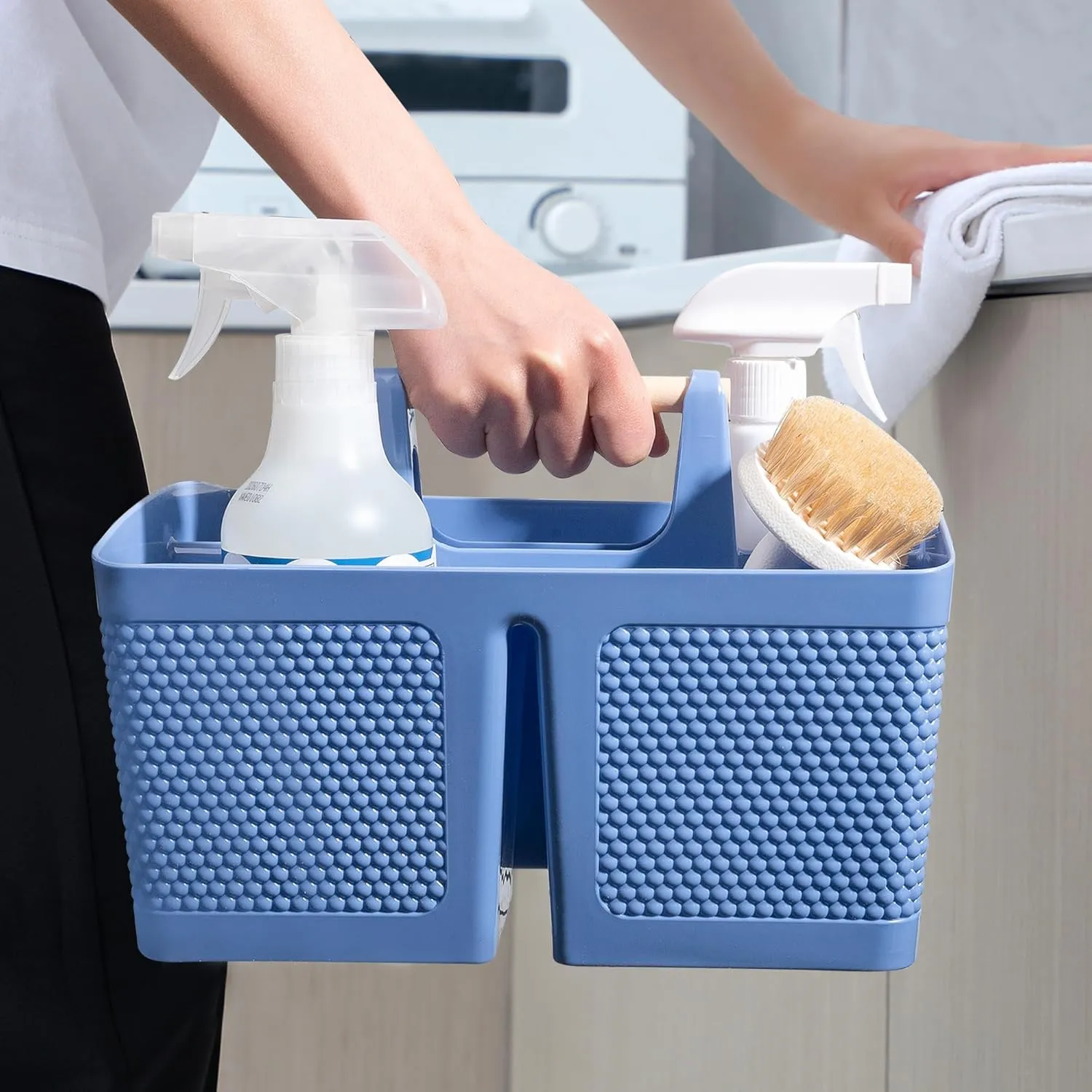 rejomiik Portable Shower Caddy Basket Plastic Cleaning Caddy Organizer Storage Tote with Handle for Bathroom, College, Dorm Room Essentials, Dark Blue
