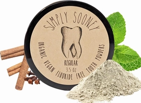 Remineralizing Organic Vegan Fluoride Free Tooth Powder Regular Formula, Cinnamon and Clove Flavor Mineral Dry Toothpaste