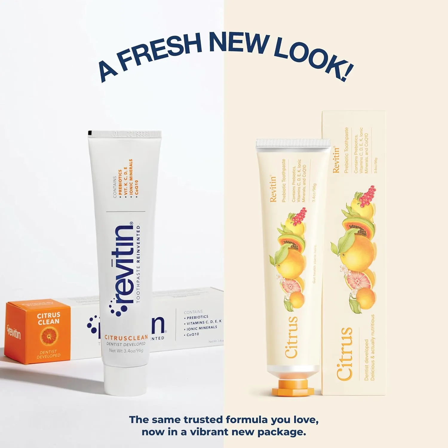 Revitin Toothpaste | Fluoride-Free Prebiotic Citrus Tooth Gel | No SLS, Gluten Free, Dye Free, GMO Free, No Sweeteners | Non-Toxic, Kid Approved, Pack of 3