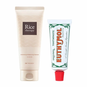Rice Therapy Artemisia Foam Cleanser (5.1fl oz)   Euthymol Fluoride-Free Toothpaste (3.7oz) - Gentle Face Wash for Sensitive Skin & Fresh Breath Toothpaste for Plaque Removal. Travel-Friendly