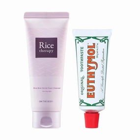 Rice Therapy Rice Bran Foam Cleanser (5.1fl oz)   Euthymol Toothpaste (3.7oz) - Deep Cleansing Foam & Fluoride-Free Toothpaste for Fresh Breath, Oily Skin, Plaque Removal, and Gentle Care