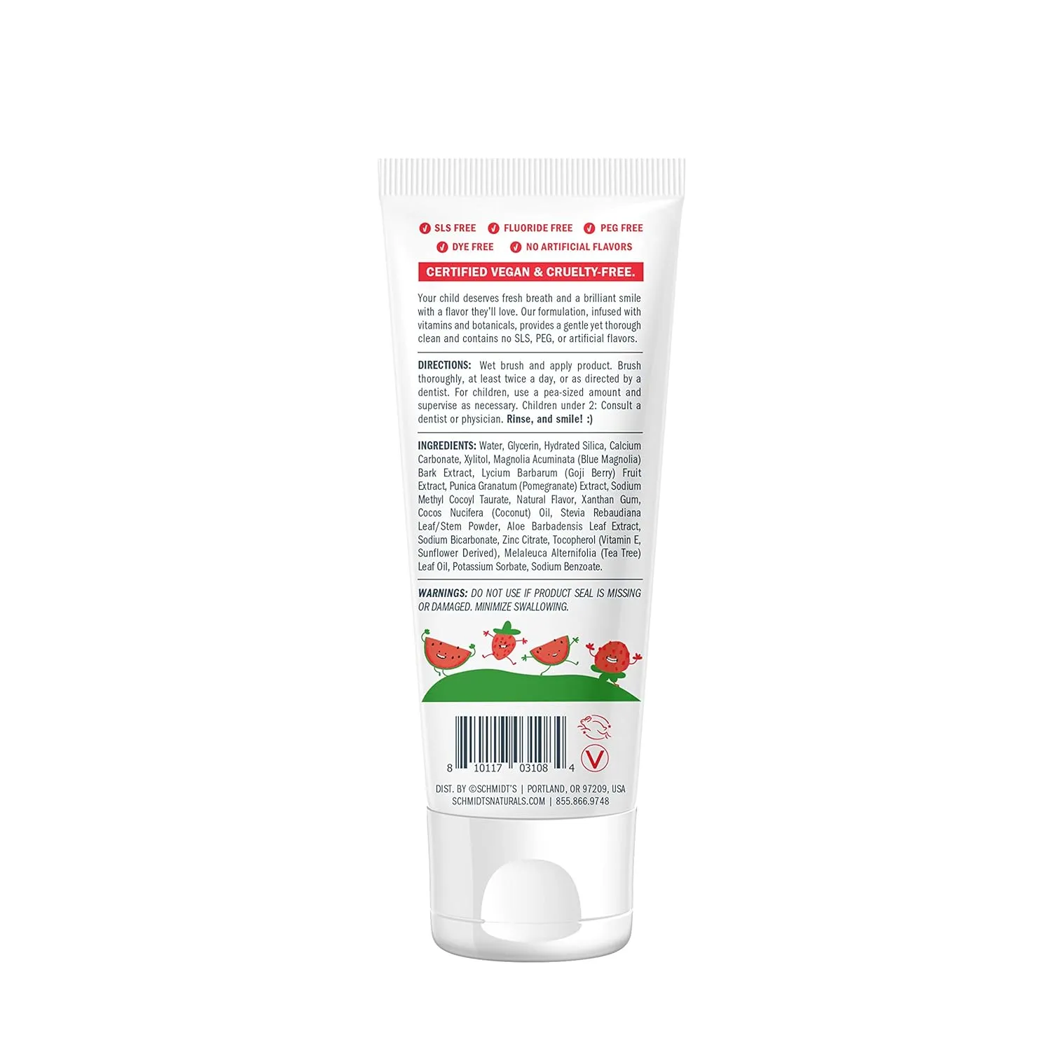 Schmidt's Children's Toothpaste For Clean Teeth, Watermelon   Strawberry, Fluoride Free 4.7 oz 6 Count
