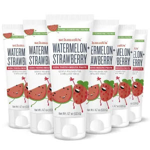 Schmidt's Children's Toothpaste For Clean Teeth, Watermelon   Strawberry, Fluoride Free 4.7 oz 6 Count