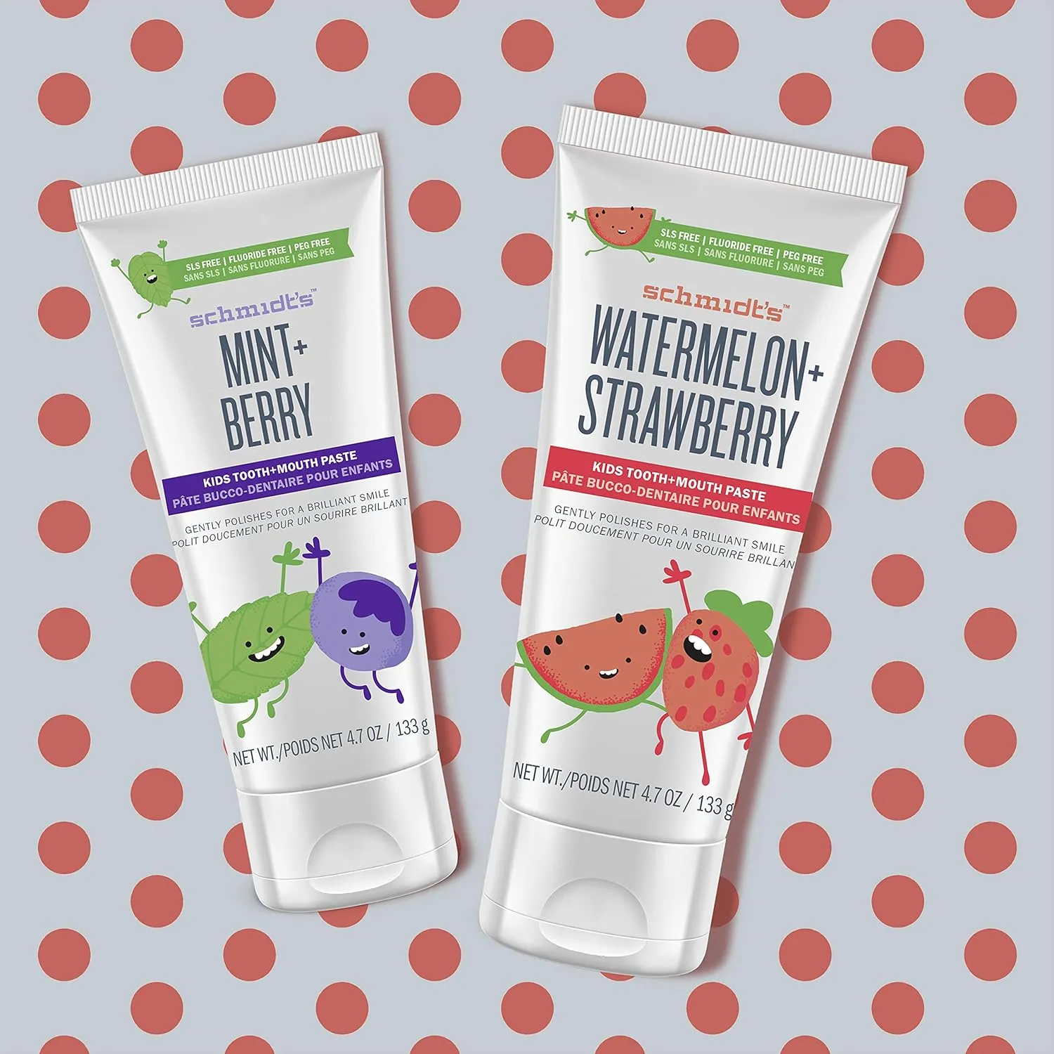 Schmidt's Children's Toothpaste For Clean Teeth, Watermelon   Strawberry, Fluoride Free 4.7 oz 6 Count