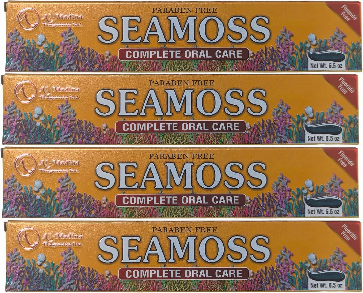 Seamoss Toothpaste with Clove, Tea-Tree, Neem, Babool, and Eucalyptus Oils - Paraben Free & Refreshing Oral Care for Sensitive Teeth - Halal - Pack of 4