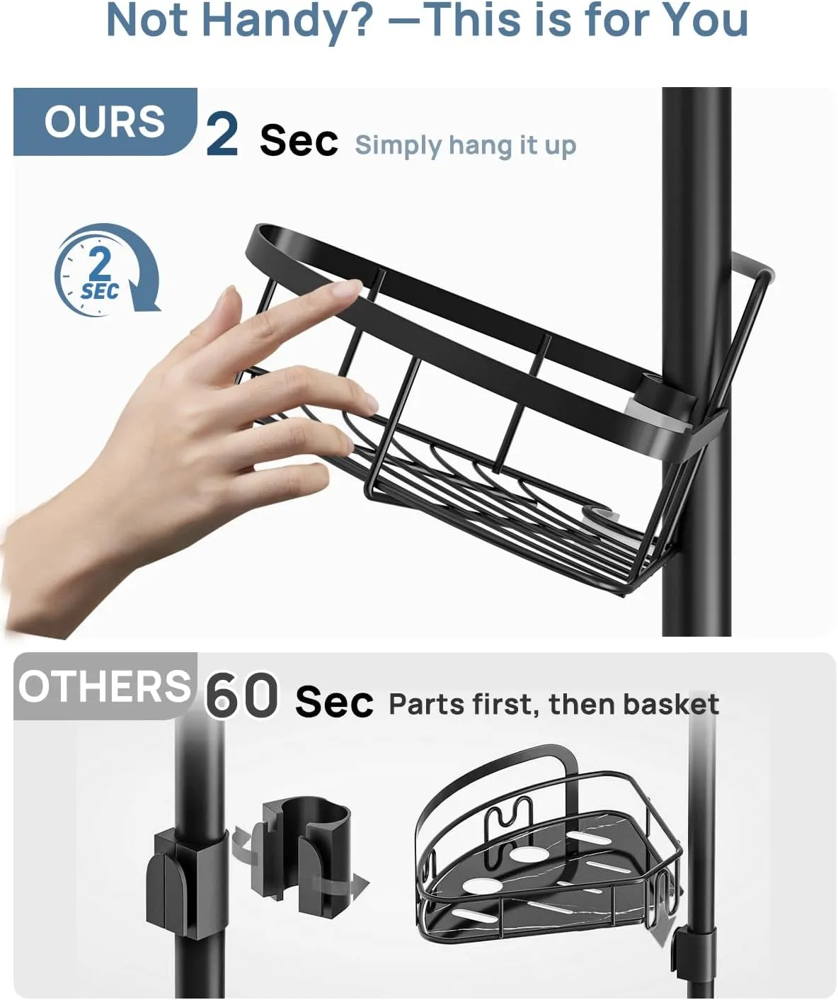 SEIRIONE Corner Shower Caddy Tension Pole, Rustproof Bathroom Shower Organizer Corner, 4-Tier Adjustable Bathroom Shelf, Solid Rack Ideal for Bathtub Storage, 39.2 to 113 Inch Height, Black