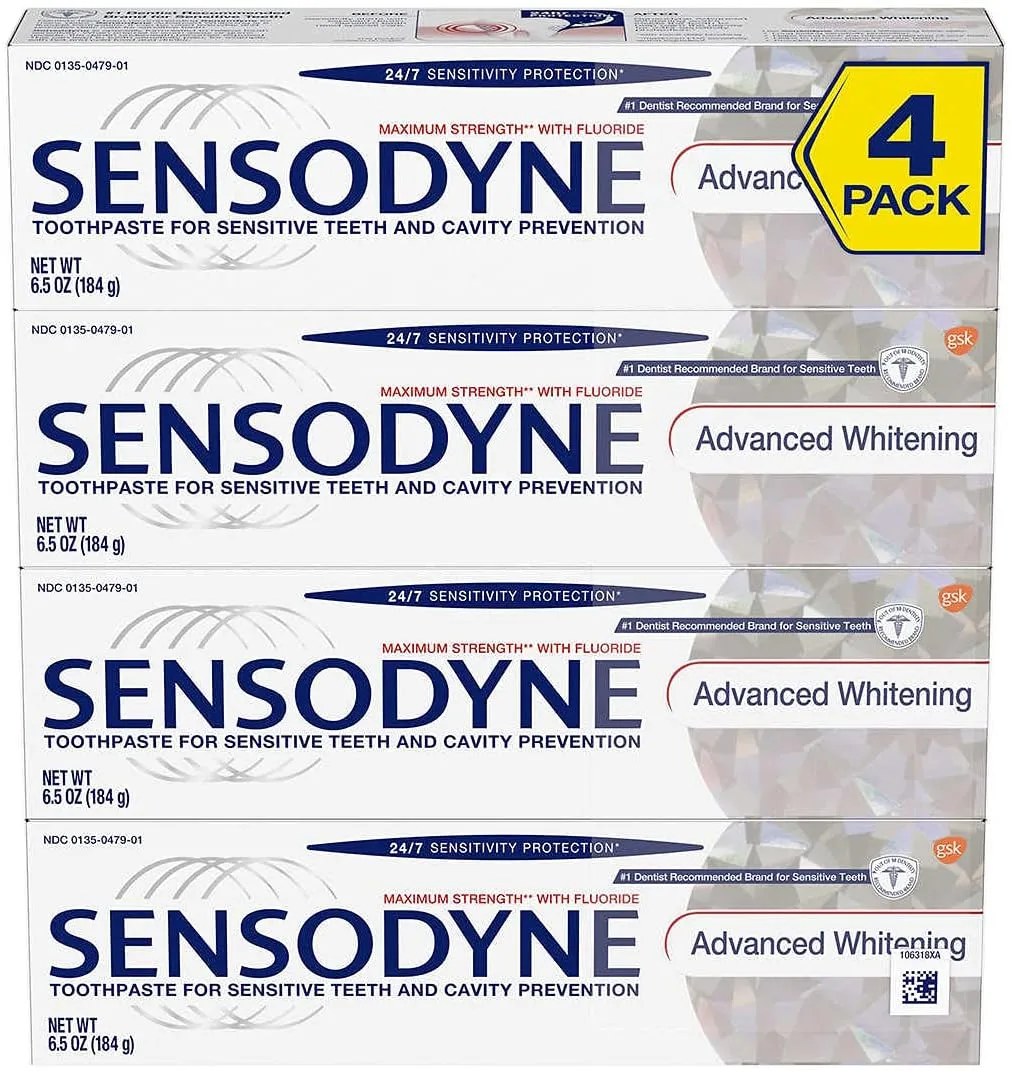 SENSODYNE Advanced Whitening Toothpaste, 6.5 oz, 4-Pack