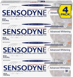 SENSODYNE Advanced Whitening Toothpaste, 6.5 oz, 4-Pack