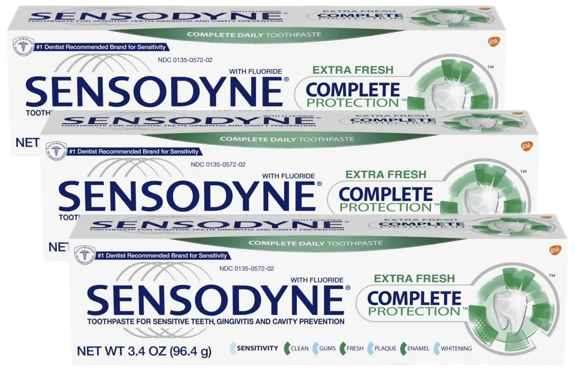 Sensodyne Complete Protection Sensitive Toothpaste for Gingivitis, Sensitive Teeth Treatment, Extra Fresh - 3.4 Ounces (Pack of 3)