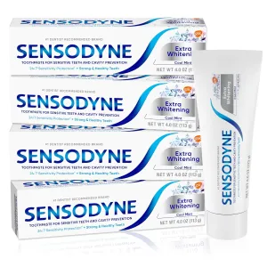 Sensodyne Extra Whitening Sensitive Teeth and Cavity Prevention Whitening Toothpaste, Amazon Exclusive, Cool Mint, Amazon Exclusive- 4 Ounces (Pack of 4)