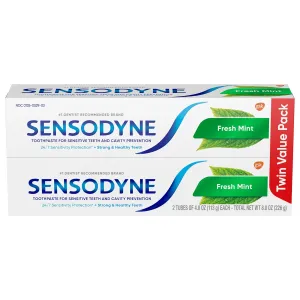 Sensodyne Fresh Mint Sensitive Toothpaste, ADA Accepted Toothpaste for Cavity Prevention and Sensitive Teeth Treatment - 4 Ounces (Pack of 2)