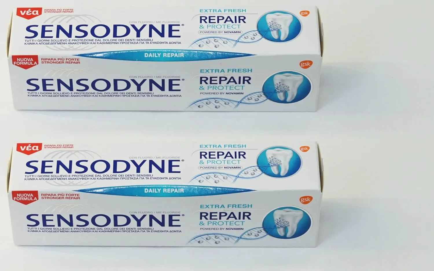 Sensodyne: "Repair & Protect Extra Fresh" Toothpaste, Powered by NovaMin * 2.53 Fluid Ounce (75ml) Tube (Pack of 2) * [ Italian Import ]
