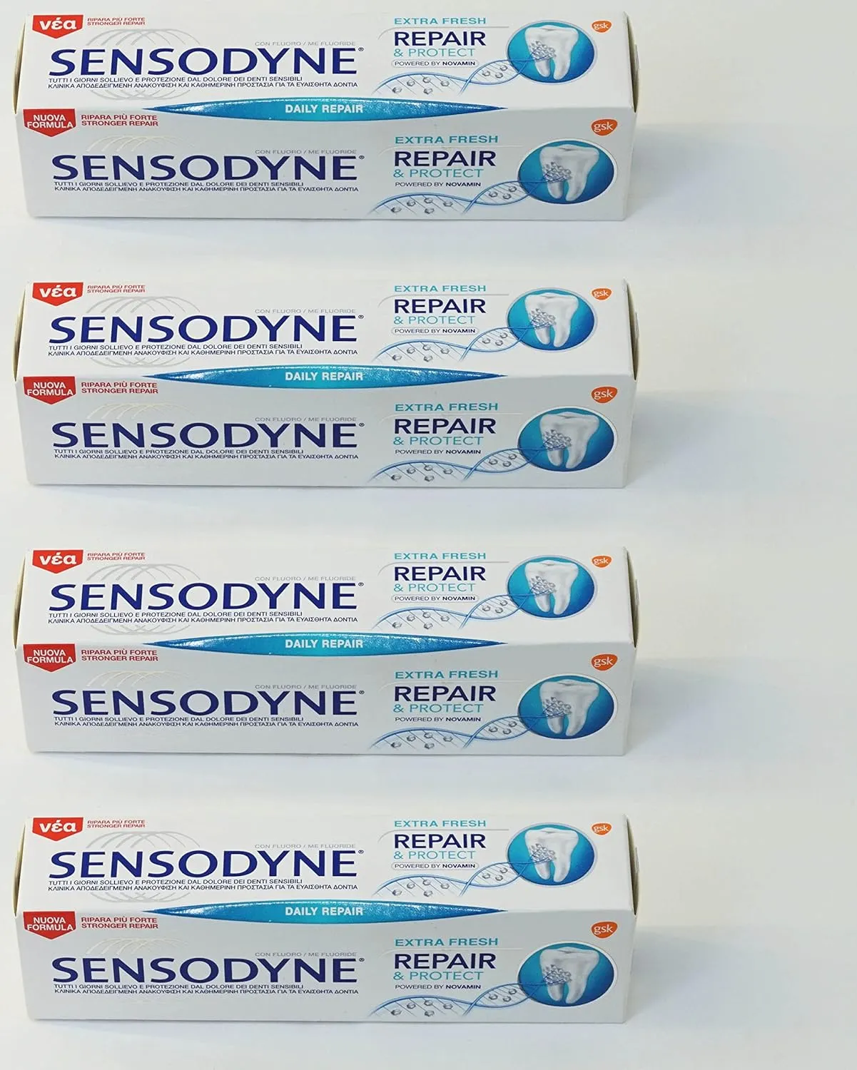 Sensodyne: "Repair & Protect Extra Fresh" Toothpaste, Powered by NovaMin * 2.53 Fluid Ounce (75ml) Tube (Pack of 4) * [ Italian Import ]