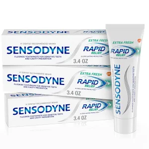 Sensodyne Rapid Relief Sensitive Toothpaste, Extra Fresh - 3.4 Ounces (Pack of 3)