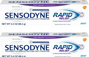 Sensodyne Rapid Relief Sensitivity and Cavity Prevention Toothpaste, Mint, 3.4 oz (96.4g) - Pack of 2