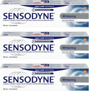 Sensodyne Sensitivity Toothpaste for Sensitive Teeth, Whitening Plus Tartar Control, 100ml (Pack of 3)
