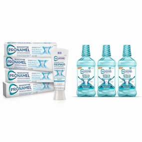 Sensodyne Pronamel Intensive Enamel Repair Toothpaste & Mouthwash Bundle - Sensitive Teeth & Cavity Protection, Whitening Toothpaste (Pack of 4, 3.4 oz) & Mouthwash (3 x 16.9 fl oz)