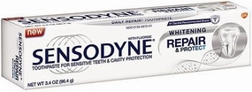 Sensodyne Toothpaste for Sensitive Teeth & Cavity Protection, Repair & Protect, Whitening 3.4 oz (Pack of 6)