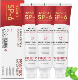Set of 3 SP-6 Probiotic Whitening Toothpaste - Enhanced Formula with 6 Probiotics for Teeth Whitening and Gum Health - Enamel-Safe, Fluoride-Free, Fresh Mint Flavor, 4.6oz